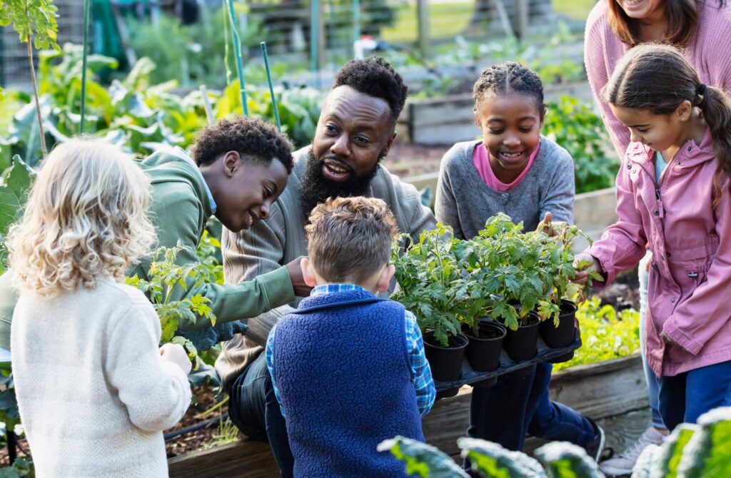 Children in a vegetable garden.